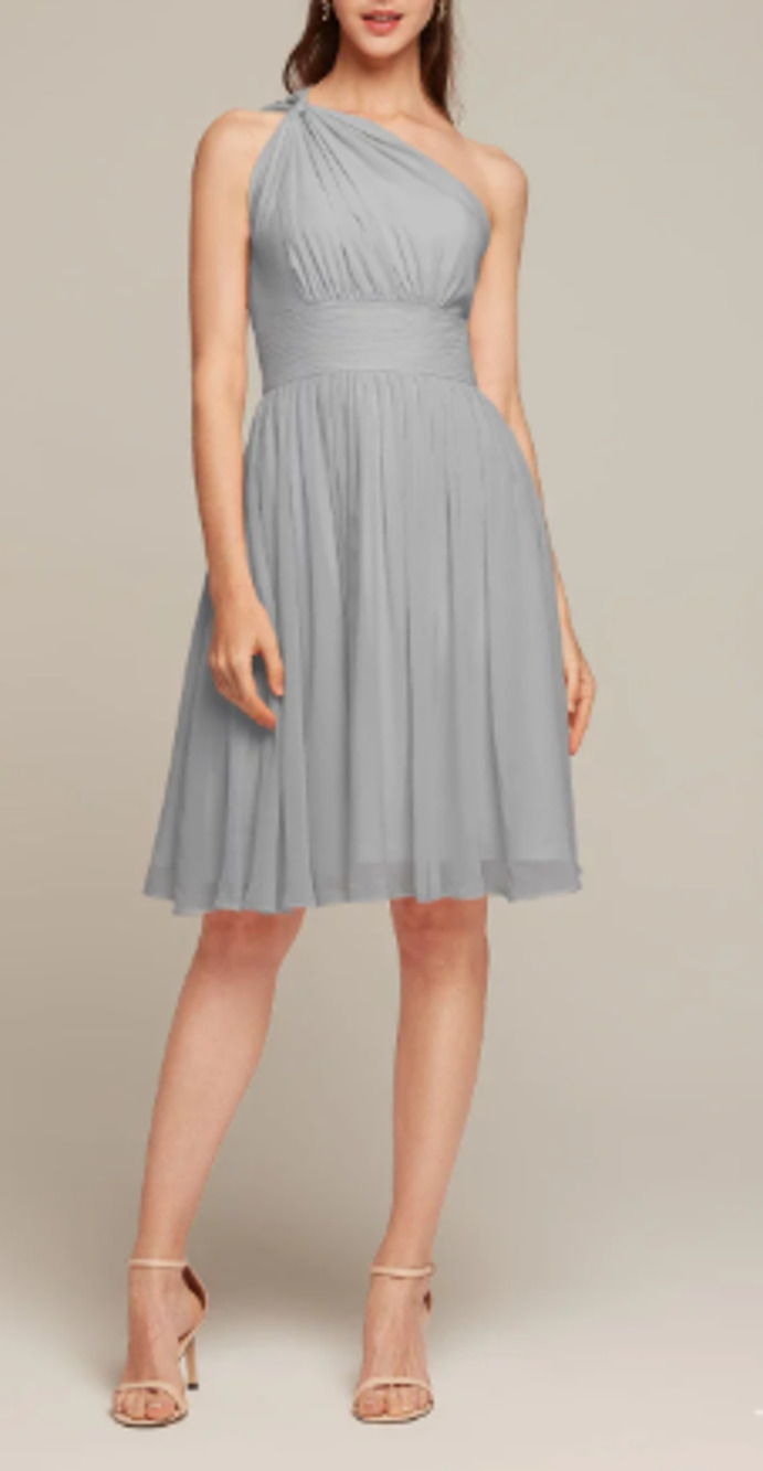 AW BRIDAL 8 M dove grey chiffon Winnie bridesmaid gala party knee dress NEW B20